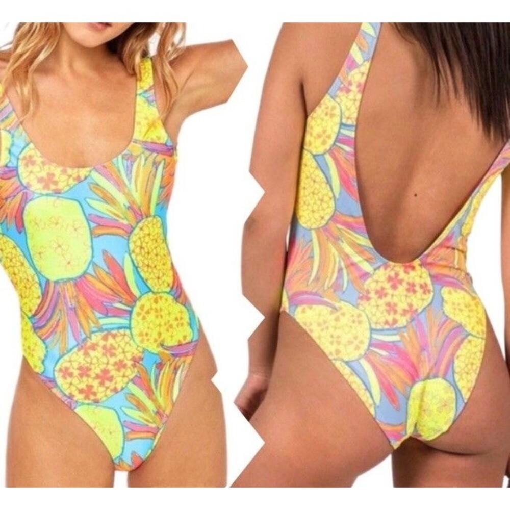 Chubbies Women’s Bathing Suit One Piece Pineapple Retro Neon Sz Med Vacation